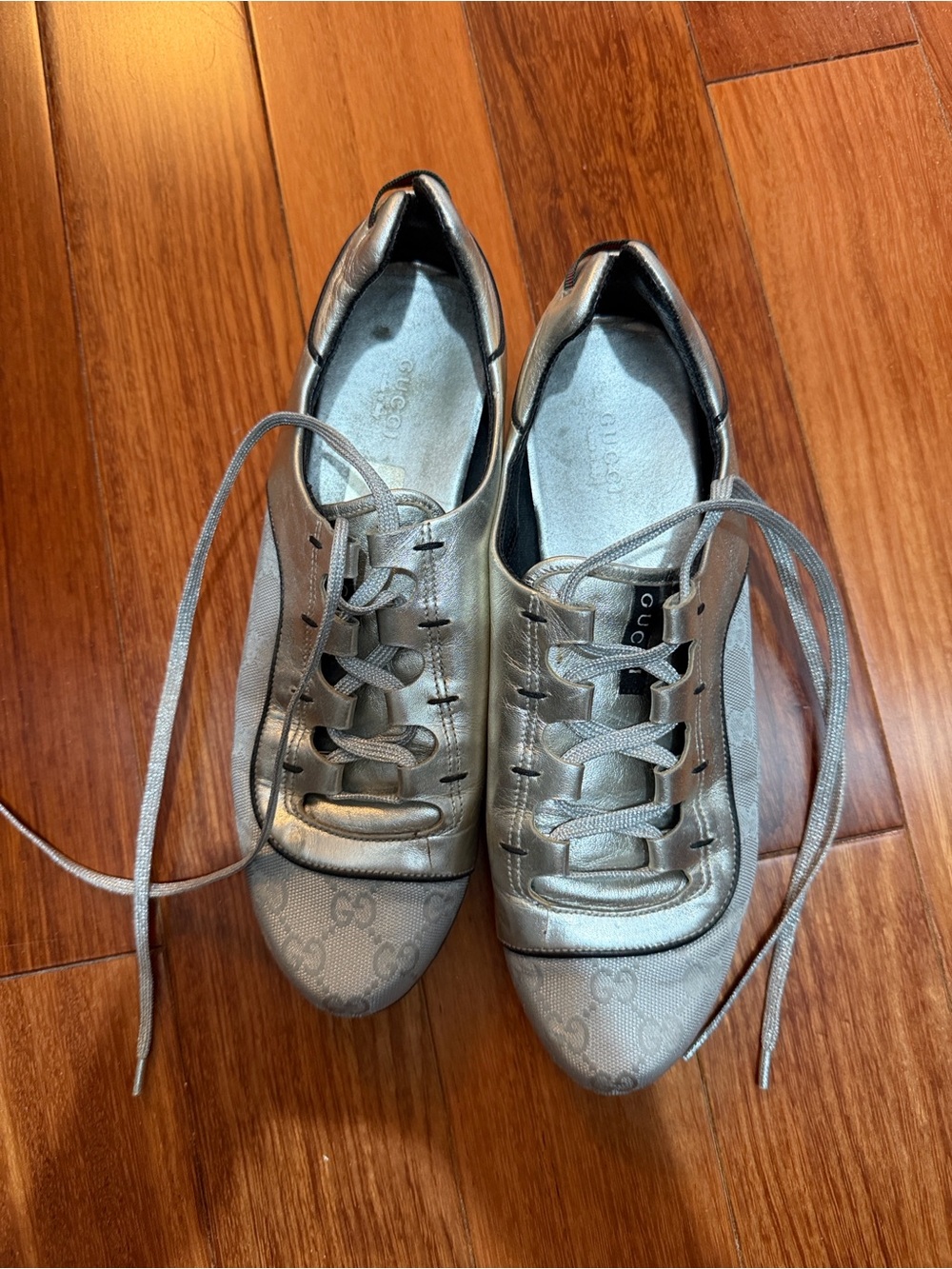 Gucci Women's Silver Metallic Lace-Up Sneakers